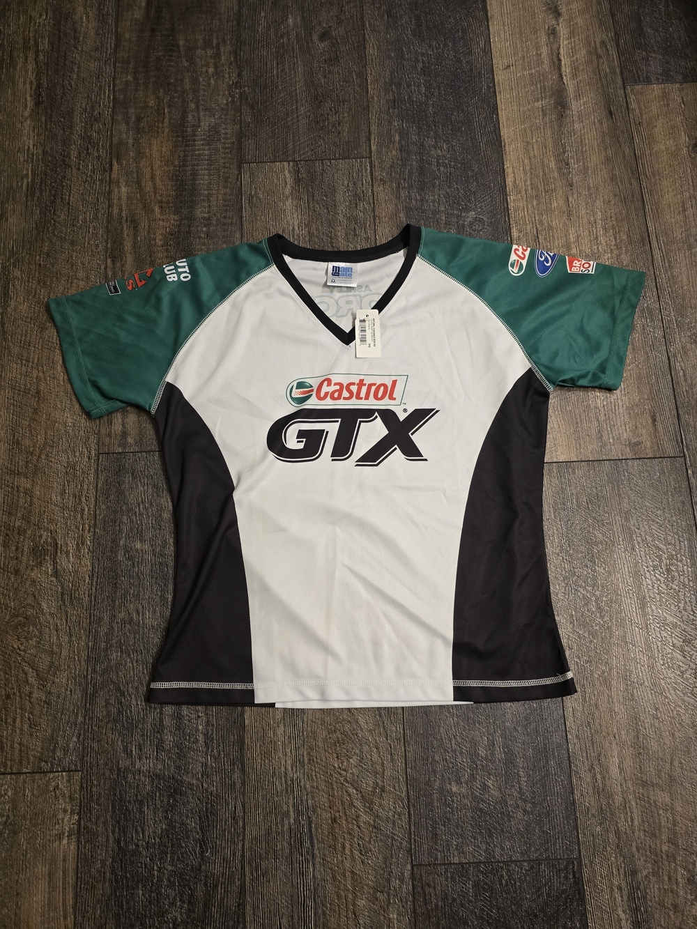 Vintage Ashley Force Castrol GTX Logo Racing Tee in White, Black & Green- NEW
